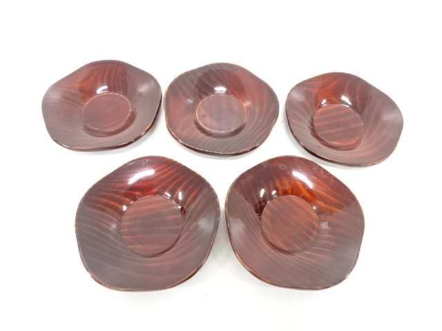  摺り漆塗　輪花　茶托　5客揃